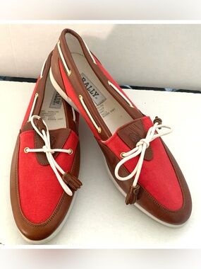 Bally Vintage Loafer Catalina Leather Red Cognac Leather Fabric Size 9 Women’s